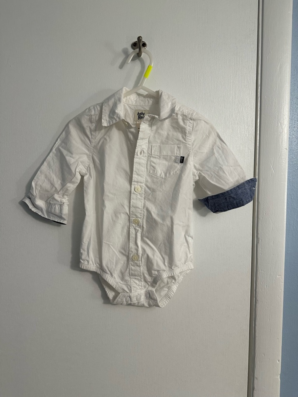 Baby B’gosh White Button-Front One-Piece Bodysuit with Chambray Cuffs